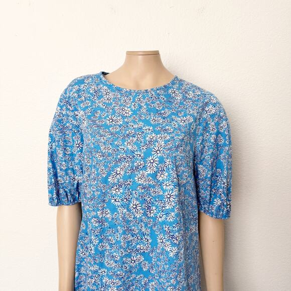 [Topshop] Blue Ditsy Floral Open Back Ruffle Hem Poplin Mini Shift Dress Size 10 - Picture 5 of 12
